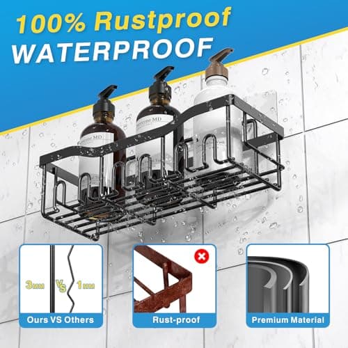 EUDELE Adhesive Shower Caddy, 5 Pack Rustproof Stainless Steel Bath Organizers With Large Capacity, No Drilling Shelves for Bathroom Storage & Home Decor — view 4