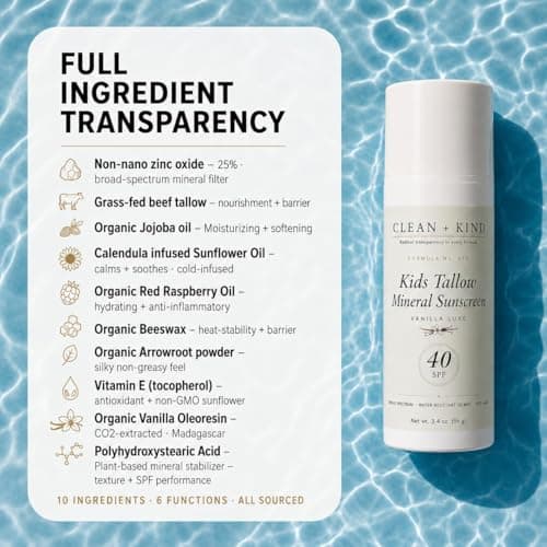 Clean + Kind Kids Sunscreen Mineral SPF 40 Vanilla — Non Toxic Baby & Toddler Sunblock with Non-Nano Zinc Oxide, Grass-Fed Tallow, Natural Reef-Safe Sun Lotion, No White Cast for Sensitive Skin — view 6