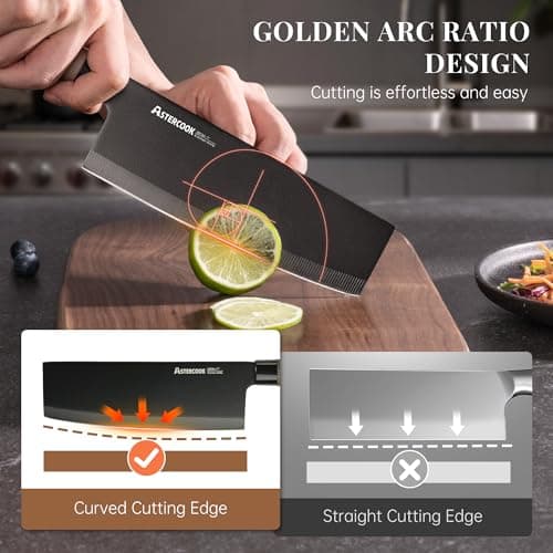 Astercook Knife Set, 6-Piece Kitchen Knife Set with Block, High Carbon Stainless Steel Ultra Sharp Kitchen Knives, Wood Grain Handle, Dishwasher Safe Knife Block Set, Black, Kitchen Utility Knives — view 3