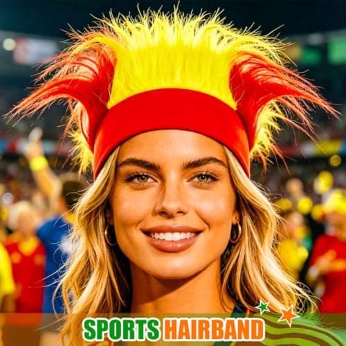 Zoestar Hairy Headband Soccer Funny Crazy Wig Hat Headbands 2026 Football Sports Hair Accessories for Men and Women (Red Yellow Red) — view 2
