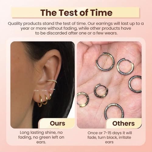 5 Pairs Small Gold Huggie Hoop Earrings Set Women 14K Gold Plated Cartilage Earrings Hypoallergenic Lightweight Stainless Steel Earrings 2nd 3rd Hole Cute Multiple Piercing Stack Jewelry Trendy Gift — view 5