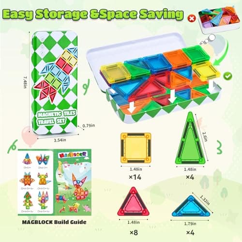 MAGBLOCK 30PCS Mini Magnetic Tiles with Portable Iron Box, Travel Size Toys Magnetic Building Blocks Set for Kids Ages 3+, STEM Sensory Montessori Toys for Road Trip Essentials Airplane Car Activities — view 3