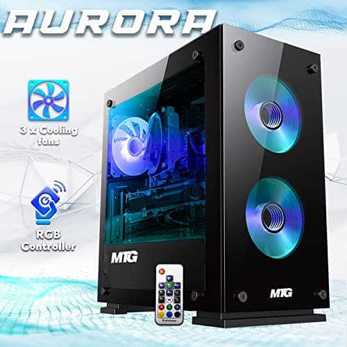 MTG Aurora 4T Gaming Tower PC- Intel Core i7 4th Gen, AMD RX 580 GDDR5 8GB 256bits Graphic, 16GB Ram, 512GB Nvme, New MTG 27 Inch Monitor, RGB Keyboard Mouse, Headphone, Webcam, Windows 11