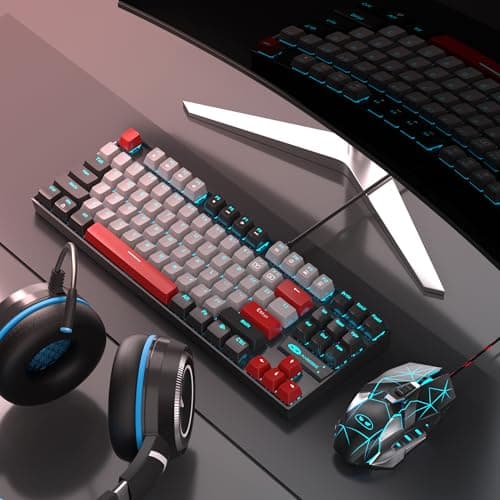 MageGee 75% Mechanical Gaming Keyboard, Blue Switch, LED Backlit, 87 Keys Compact TKL Wired Computer Keyboards for Windows Laptop PC Gamer - Grey/Black — view 7