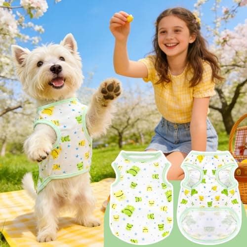 PETCARE Cartoon Dog Shirts for Small Dogs Cute Dog Clothes Green Frog Tshirt Soft Cotton Puppy Pajamas Breathable Sleeveless Pet Tank Top Spring Summer Dogs Clothes for Chihuahua Yorkie Shih Tzu — view 5
