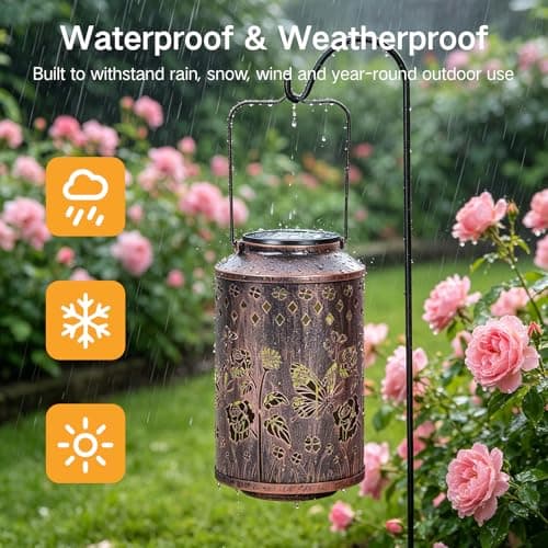 OUTONLIFE Butterfly Outdoor Solar Lanterns, Waterproof Metal Hanging Solar Lights for Outside Yard, Garden, Patio, Lawn, Pathway Decorations, Mother Day Brithday Gifts for Mom Grandma Women — view 2