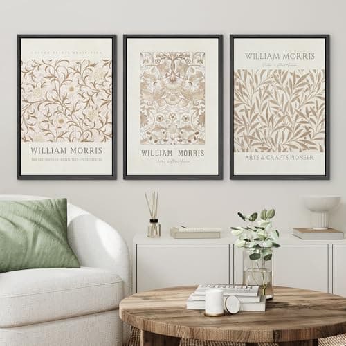 wall26 Framed Canvas Print Wall Art Set William Style Cotton Prints Exhibition Illustrations Modern Art Decorative Floral Botanical Minimal for Bedroom - 16"x24"x3 Black