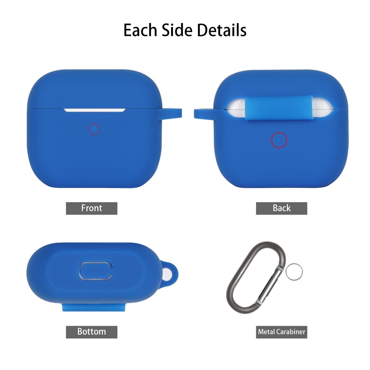 Funda de Silicona Compatible con AirPods 3, Anti-rasguños, Anti-Polvo, LED Frontal Visible, Funda Premium Silicona para AirPods 3.ª Generación (2021) con Mosquetón, Azul — view 3