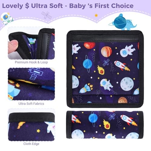 COOLBEBE Car Seat Straps Shoulder Pads for Baby Kids, Super Soft Velvet Seat Belt Covers for All Car Seats/Pushchair/Stroller/High Chair, Blue Space — view 3