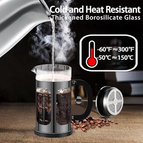 YMMIND French Press Coffee Maker (34oz 1Quart 5-6Cup) Coffee Press, with 4 Filters System, Heat Resistant Thickness Borosilicate Glass, Cold Brew Coffee Tea Pot Gifts (Bright Black) — view 2