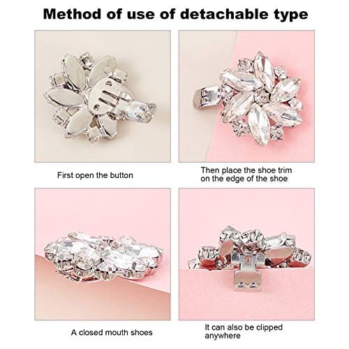 FINGERINSPIRE 2Pcs Crystal Shoe Clips Rhinestone Crystal Metal Shoe Clips Wedding Bridal Shoe Buckles Elegant Rhinestones Flower Clips for Jewelry Shoes Clothing Bags Hats Decor, Alloy+Rhinestone, — view 4