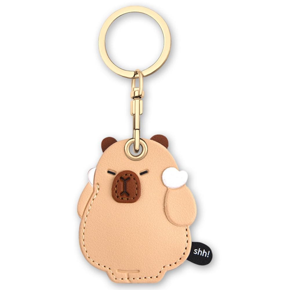 AXFEE 360° Protective Case for Air-Tag, Cartoon Capybara Leather Air Tag Keyring Case For A-pple Air-tag, Holder Case for Air-Tags, air-tag Holder Protective case, Decorations for Key, Bag, Pet