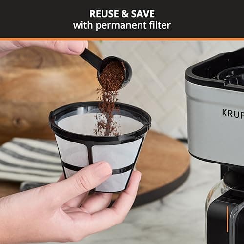 KRUPS Simply Brew Compact 5 Cup Coffee Maker: Stainless Steel Design, Pause & Brew, Keep Warm, Reusable Filter, Drip-Free Carafe — view 4