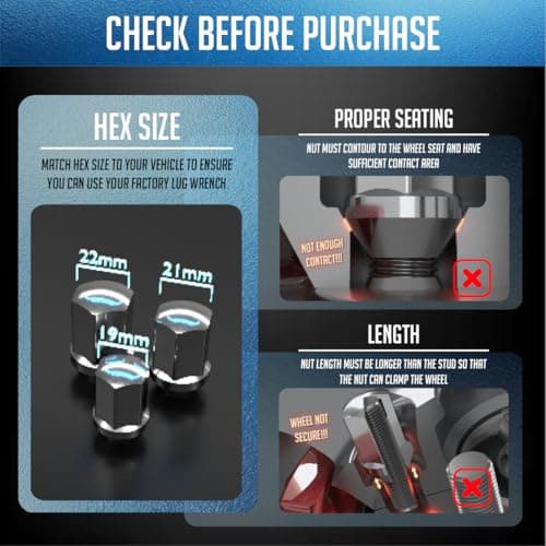 Wheel Accessories Parts 20 Pcs 7/16"-20 Thread Bulge Acorn 35mm 1.38" Long Lug Nuts Chrome 3/4" 19mm Hex Fits Many Classic Chevrolet, Buick, GMC, Pontiac Vehicles — view 4