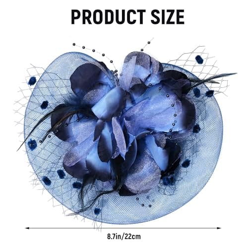 Haakong 20s Fascinators Hat for Women Tea Party Headpiece Mesh Feathers Hair Clip for Bridal Wedding (Dark Blue)