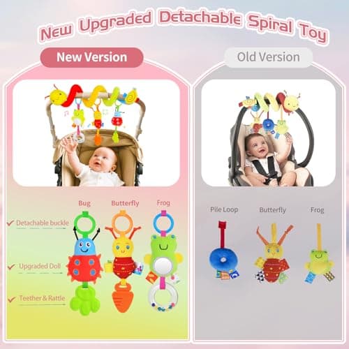 Car Seat Toys for Babies 0-6 Months, Upgraded Spiral Hanging Crib Stroller Activity Toys with Detachable Rattles, Baby Car Seat Accessories Toy for Developing Sensory Skills, Gift for Newborn Infant — view 2