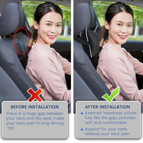 Keemall Car Neck Pillow, Soft Headrest Inflatable Car Pillow for Driving Seat with Adjustable Strap, Comfortable Ergonomic Design Neck Support and Breathable Washable Cover (Black 1 Pack) — view 2