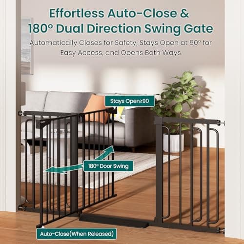 Cumbor 30.4-56.8" Extra Wide Baby Gate for Stairs, Dual Lock & Self-Closing Dog Gate Indoor, Easy Install Pet Gate for Doorways & Wide Openings, Easy Walk Thru Safety Proofing for Babies & Pets, Black — view 2
