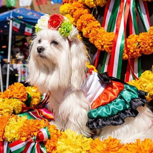 MuYaoPet Dog Mexican Dress with Flower Headband Pet Halloween Costume,XXL