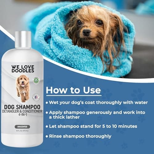 Dog Shampoo, Conditioner & Detangler - Best Shampoo for Goldendoodles, Poodles & Doodles Pet Hair - Hypoallergenic, Tearless, Sensitive Skin for Puppies & All Dog Breeds - Made in USA,16OZ (Unscented) — view 3