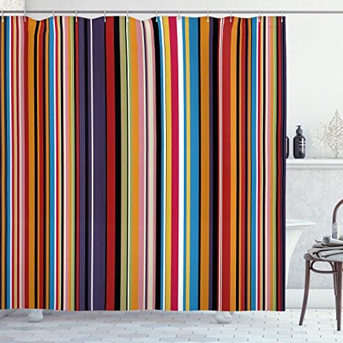 Ambesonne Abstract Shower Curtain, Vibrant Colored Stripes Vertical Pattern Funky a Modern Tile Illustration, Cloth Fabric Home Bathroom Art for Bath Decor Set with Hooks, 69" W x 70" L, Orange Purple