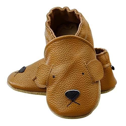 iEvolve Baby Leather Shoes Soft First Walker Shoes Crib Shoes Moccasins for Toddlers(Brown Bear, 12-18 Months) — view 2
