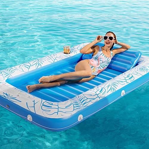 Inflatable Tanning Pool Lounger Float - Jasonwell 4 in 1 Sun Tan Tub Sunbathing Pool Lounge Raft Floatie Toys Water Filled Tanning Bed Mat Pad for Adult Blow Up Kiddie Pool Kids Ball Pit Pool (L) — view 5