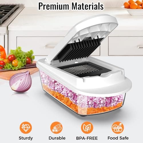 12 Blade All-in-1 Vegetable Chopper Mandoline Slicer with Container, Spiralizer with Containers, Food Chopper, Onion Chopper, Veggie Cutter for Salad, Kitchen Gadgets Accessories Essentials, White — view 2