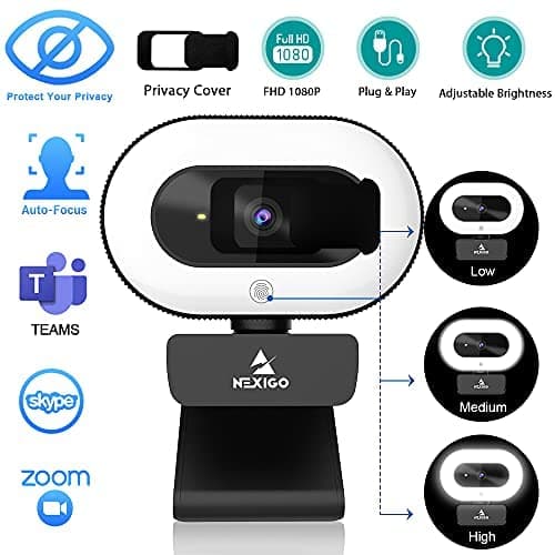 NexiGo StreamCam N930E with Software, 1080P Webcam with Ring Light and Privacy Cover, Auto-Focus, Plug and Play, Web Camera for Online Learning, Zoom Meeting Skype Teams, PC Mac Laptop Desktop — view 3