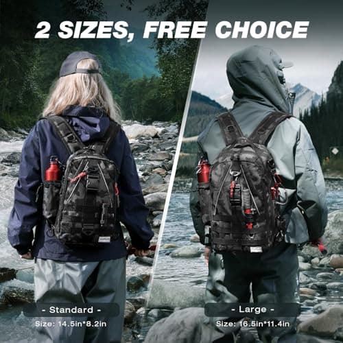 Ghosthorn Fishing Backpack with Rod Holder, Fishing Tackle Sling Bag, Lightweight Fish Storage Tackle Box Fly Fishing Gifts for Men Women Child (Black Camouflage) — view 5