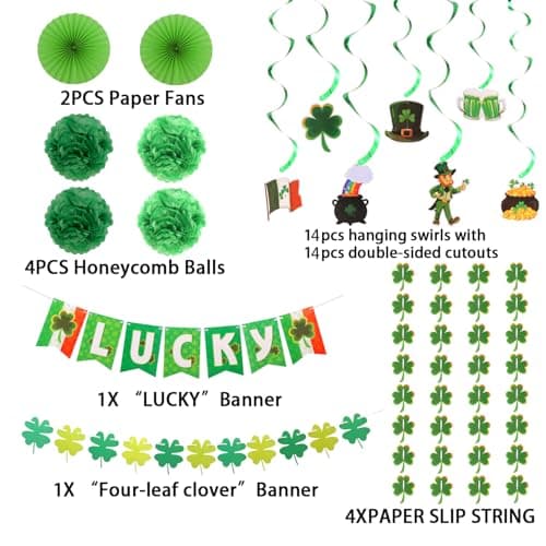 BVXVCB 40ct St. Patrick's Day Decorations Kit, Hanging Swirls, Banner, Shamrock Garlands for St. Patrick's Day Decor, Saint Patrick's Day Party Favor — view 2