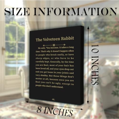 Literary Quote Canvas Wall Art, The Velveteen Rabbit Inspirational You Become Text Oil Painting Print, Vintage Style Nursery & Bedroom Decor, 8x10 Inches