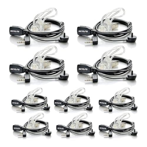 Retevis RT22 Walkie Talkie Earpiece with Mic 2 Pin PTT Covert Acoustic Tube Secret Service Earpiece for Retevis H777/RT27/RT68/RT68H, Compatible with Baofeng, PTTalky, Kenwood Walkie Talkies(10 Pack)