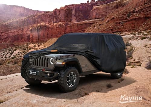 Kayme 7 Layers Car Cover Custom Fit for Jeep Wrangler 4 Dr/Unlimited 4 Door JK JL, Waterproof All Weather for Automobiles, Outdoor Full Cover Rain Sun UV Protection.Black — view 5