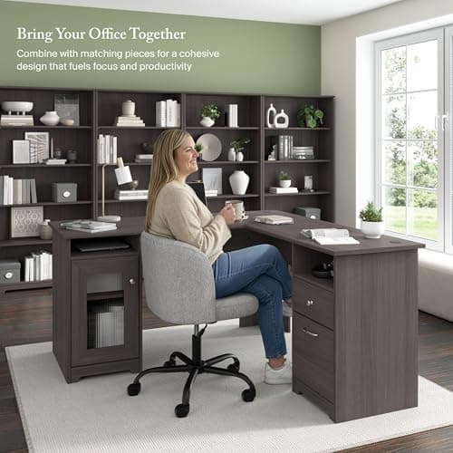 Bush Home Cabot 60W L Shaped Computer Desk with Storage in Heather Gray, 60-inch Corner Table with Drawers for Home Office Workspace — view 3