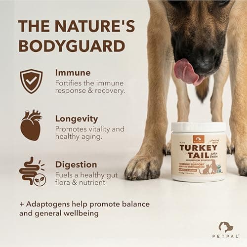Petpal Turkey Tail Powder with Reishi | Pure Mushroom Powders with Beta Glucans | Lumps, Warts, Bumps | Superfood Topper | Organic | 60g