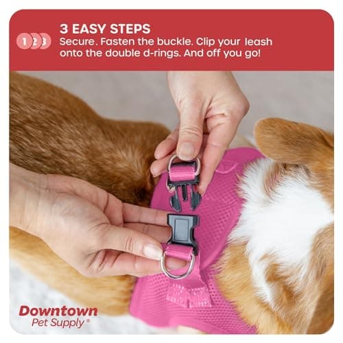 Downtown Pet Supply Step in Dog Harness for Small Dogs No Pull, Medium, Pink - Adjustable Harness with Padded Mesh Fabric and Reflective Trim - Buckle Strap Harness for Dogs — view 5
