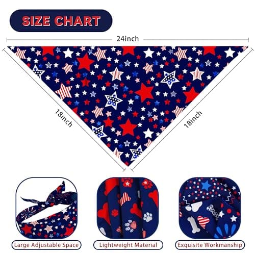 4th of July Dog Bandana Reversible 2 Pack Small, Red White and Blue Dog Paw Star Patriotic Dogs Bandanas Set Adjustable Triangle Holiday Scarves for Memorial Day Small Medium Boy Girl Dogs — view 4