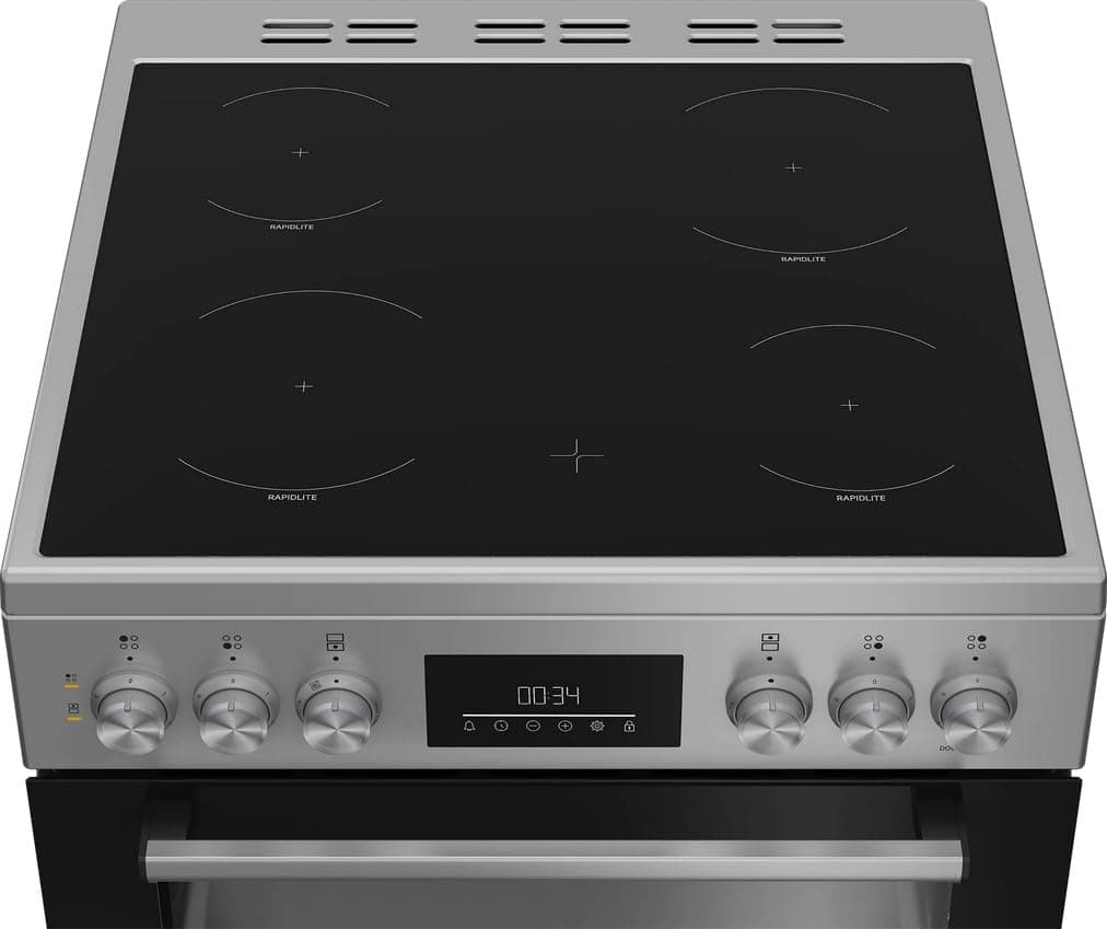 Beko Pro AeroPerfect FDC6731S 60cm Electric Ceramic Cooker with Double Oven, Ceramic Hob, Fan Cooking, Easy Clean, Silver