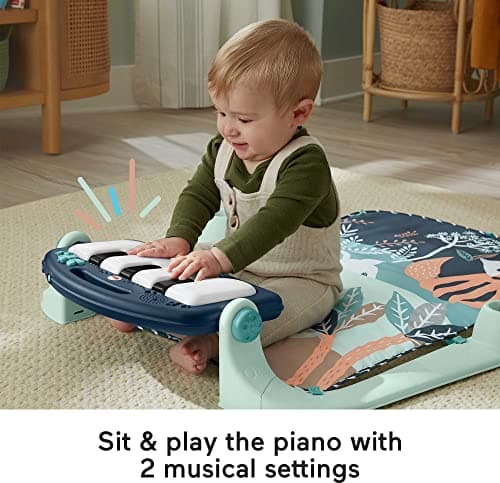Fisher-Price Baby Playmat Kick & Play Piano Gym with Musical and Sensory Toys for Newborn to Toddler, Navy Fawn — view 3