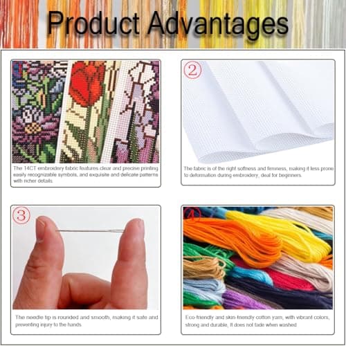 6 Pcs Cross Stitch Bookmark Kit for Adult Beginners,Broken Glass Flowers Cross Stitch Kits 14 CT DIY Cross Stitch Kits Adult Stamped Bookmark Embroidery Bookmarks Kit — view 4