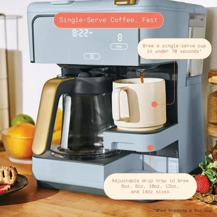 Beauti Multi Brew 12 Cup Programmable Drip & Single Serve Coffee Maker, Versatile Brewing (6oz, 8oz, 10oz, 12oz, 14oz), Pods or Ground, Over Ice option, Keep Warm mode (Cornflower Blue) — view 3