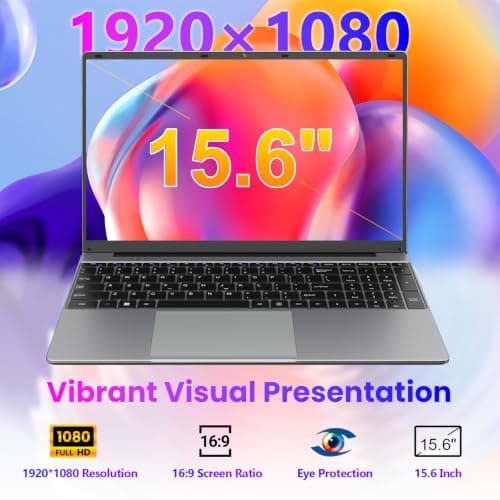 BTDD 15.6" FHD Laptops with AI Assistant Included, Quad-Core Processor(Beat Celeron 5205U), 1 Year Office 365, 6GB RAM 128GB SSD, 180°Viewing, USB-C, 1920x1080, 53.2Wh, for Business and Student — view 2
