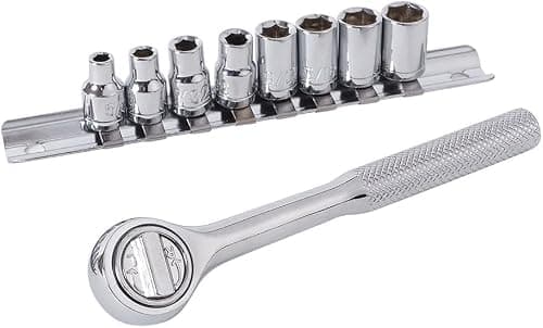 Amazon Basics 65 Piece Home Repair Tool Kit Set With Carrying Bag, Hand Tools, Socket Set, SAE and Metric, Silver, Black — view 2