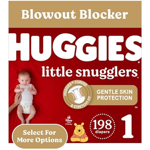 HUGGIES Diapers Size 1 - Little Snugglers Disposable Baby Diapers, 198ct, One Month Supply