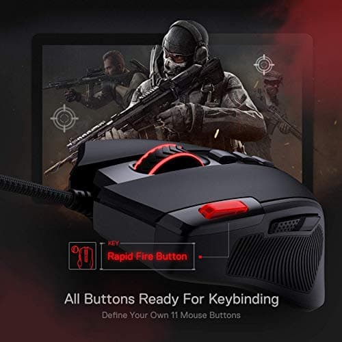 Redragon M612 Predator RGB Gaming Mouse, 8000 DPI Wired Optical Mouse with 11 Programmable Buttons & 5 Backlit Modes, Software Supports DIY Keybinds Rapid Fire Button — view 4