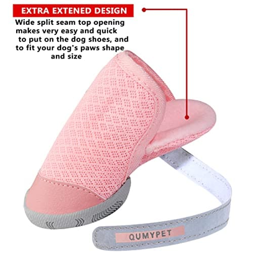 QUMY 4PCS Dog Shoes for Small Dogs, Hot Pavement Summer Puppy Dog Boots & Paw Protectors with Soft Anti-Slip Rubber Sole, Mesh Breathable Dog Booties for Hardfloors, Walking Running Pink Size 2 — view 3