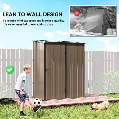 Outsunny 5' x 3' Outdoor Storage Shed, Steel Garden Shed with Single Lockable Door and Gloves, Tool Storage House for Backyard, Patio, Lawn, Brown — view 4