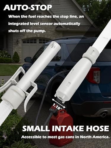 Battery Powered Fuel Transfer Pump/Portable Automatic Siphon Jerry Gas Pump for Gasoline Diesel Fuel Fluid Liquid with Auto-stop Flexible Long Hose and 3 Adaptors Fit Most Gas Cans — view 3