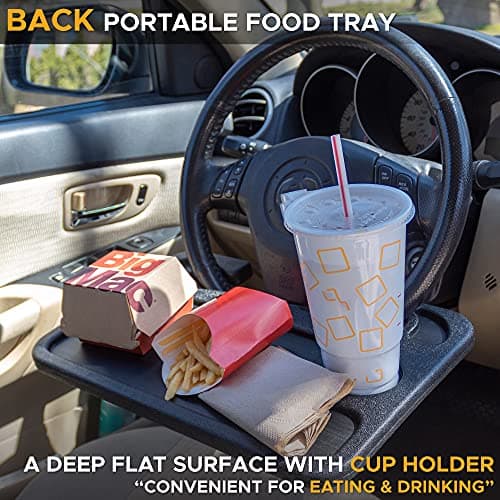 EcoNour 2 in 1 Car Steering Wheel Desk | Steering Wheel Tray for Laptop Car Mount with Pen Holder | Food Tray for Eating with Drinks Holder | Multipurpose Travel Accessories — view 2